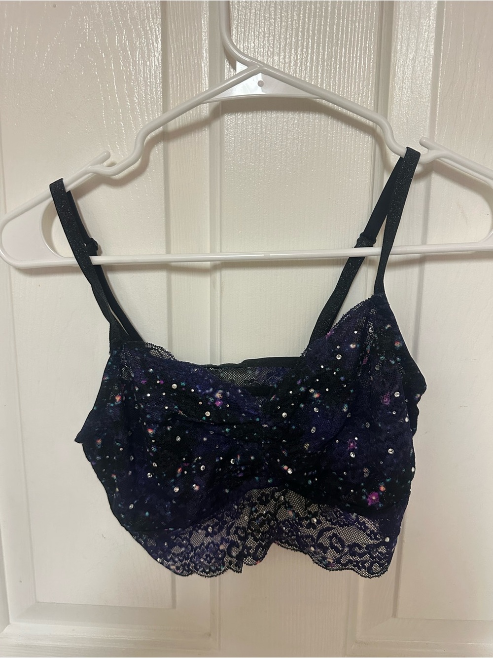 Victorias Secret PINK Sequined Lace Galaxy Bralette - Black & Purple